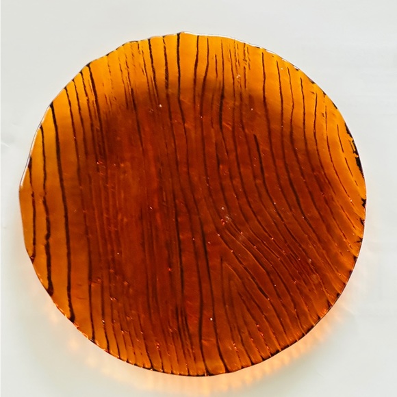 Hand Blown 6 1/8” Amber Brown Glass Plate w Texture, Rare Vintage MCM Blenko? - Picture 1 of 4